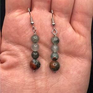 Bloodstone Beaded Dangle Earrings